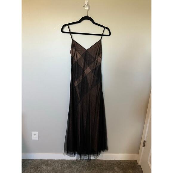 Vintage Y2K bcbgmaxazria maxi slip dress tulle overlay brown black size 2 - Picture 1 of 12